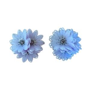Vintage 1960s Purple Daisy Flower Clip On Earrings Rhinestone Center 1.75"